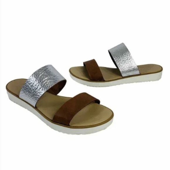 🤍 A Giannetti Bohemian Flat Slide Sandals Double Leather Straps Italy Sz 8 - Picture 3 of 10